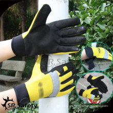 SRSAFETY 2015 guantes de mano de pesca guantes de trabajo de cuero / guantes de deporte de seguridad con parte trasera de elastán